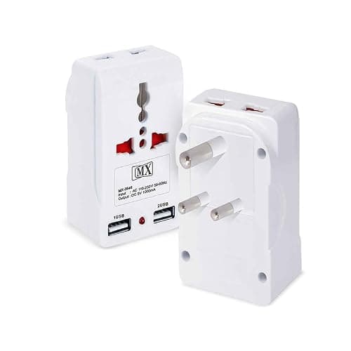 MX Travel Adapter With USB Port, Multi Plug Socket Charger for UK/USA to India Conversion, 2 & 3 Pin Mobile Converter