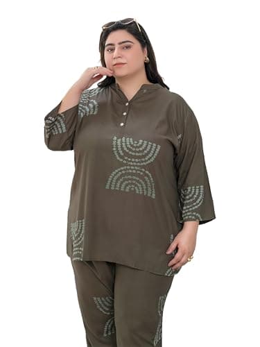 TITTLI Women's Plus Size Rayon Digital Printed Co-Ord Set | Tunic and Trouser |Mandrin Collar 3/4 Sleeve with Tunic |Two Pockets and Elascited Waistband with Trouser| 3XL to 8XL