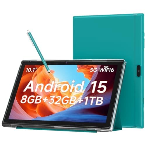 10.1 Inch Android 15 Tablet, 8GB RAM 32GB Storage, HD IPS Display, 5G WiFi 6 ,6000mAh Battery, Dual Camera for Video Call, Tab with Case & Stylus Pen for Work/Study tablet with case (Navy blue)