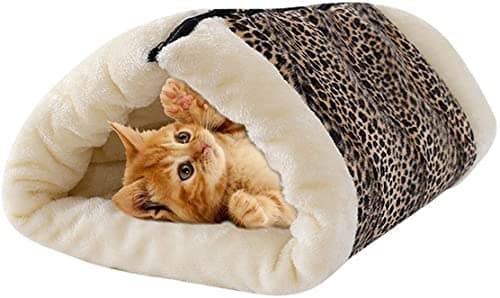 AMICA 2-in-1 Pet Bed Snooze Tunnel Mat Winter Warm Cats Dogs Blanket Kitten Kennel Crate Cage Colour Leopard Adult
