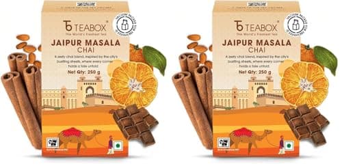 Teabox Jaipur Masala Chai 250 Grams | Inspired by the opulent palaces of Jaipur, a chai blend made with real spices | Blended With Cinnamon,Almond & Natural Orange (Pack of 2)