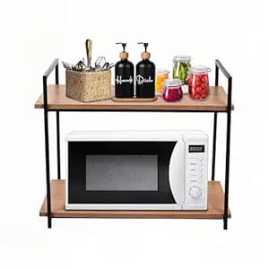 Kuber Industries Heavy Duty 2 Layer Multipurpose Microwave Oven Rack for Kitchen Storage/Shelf | Oven Stand Table for Kitchen Platform | Countertop Air Fryer, Mixie/Mixer & OTG Stand | Brown