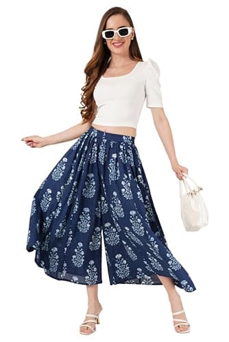 COTLAND Fashions Women Relaxed Fit Mid Rise Jaipuri Cotton Floral Printed Palazzo Pants (Neel Pankh), Multicolour, XL