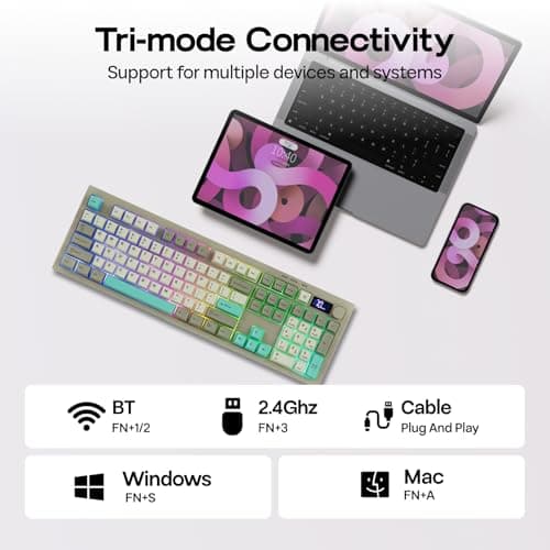 EPOMAKER AULA S102 PRO Membrane Gaming Keyboard with TFT Screen, Volume Knob & Number Pad, BT/2.4G/USB, RGB Backlit, Creamy Silicone Structure, Silent Keyboard for PC Game/Office (Grey) 5