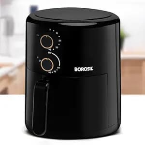 Borosil Best 3.5 L Air Fryer | 4 in 1 Function with QuickFry Technology, Auto Off Function | Air Fryer for Bake, Grill, Roast, Reheat etc. | 90% Less Oil | 2 Year Warranty | Black