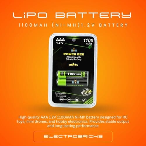 Electrobricks 1.2V 1100mAh AAA NiMH Rechargeable Battery High Performance Power Cells Pair (1) 2