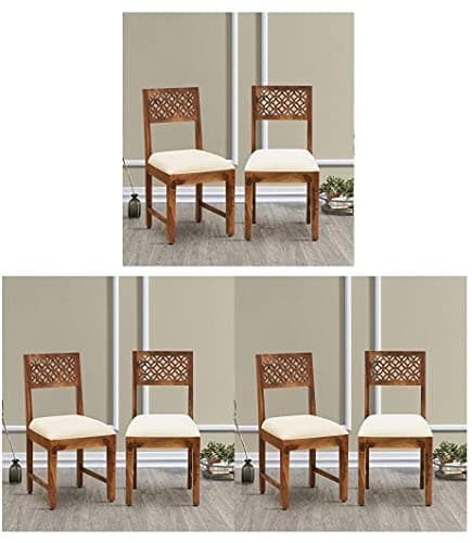 DIVINE WOOD ART Sheesham Wood Cushioned Dining Chairs Set of 6 Wooden Multipurpose Seating Chair for Dining Room Home (Natural Finish)
