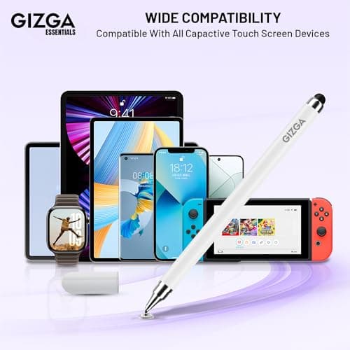 Gizga essentials 2 in 1 Universal Stylus Pen for All Touchscreen Devices| Fine Point Disc Tip & Soft Rubber Tip Touch Pen for iPad/Pro/Air/mini, iPhone, iOS/Android, Tablets, Smartphones (White) 5