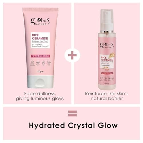 Globus Naturals Valentine Special Rice Ceramide Korean Glass Skin 8 Step Skincare Gift Set | Face Wash, Scrub, Cream, Serum, Toner, Peel off Mask, Sheet Mask, Soap | Brightening & Glow Care for Men &  5