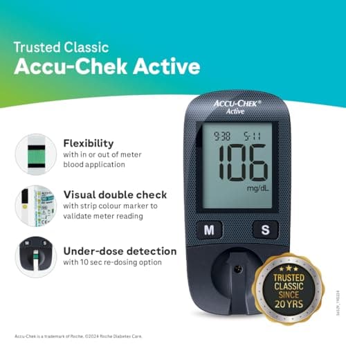 Accu-Chek Active Blood Glucose Glucometer Kit With Vial Of 10 Strips, 10 Lancets And A Lancing Device Free For Accurate Blood Sugar Testing 2