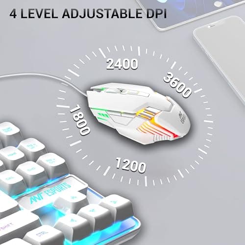 Ant Esports MK710 V2 Membrane TKL Wired Gaming Keyboard Mouse Combo 87 UV Coated Mechanical feel Keys Cool RGB Backlight Keyboard,1200-3600 DPI Aero-Jet RGB Gaming Mouse with Type C Adapter_ Mercury 2