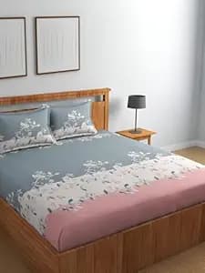 DECOMIZER 300 TC Cotton Feel All Around Elastic Fitted Glace Printed Queen Size Double Bed Bedsheet with 2 Large Pillow Covers Fits Upto Mattress of 8 Inches, Size - 60 x 78 x 10 Inches, Pink Patta