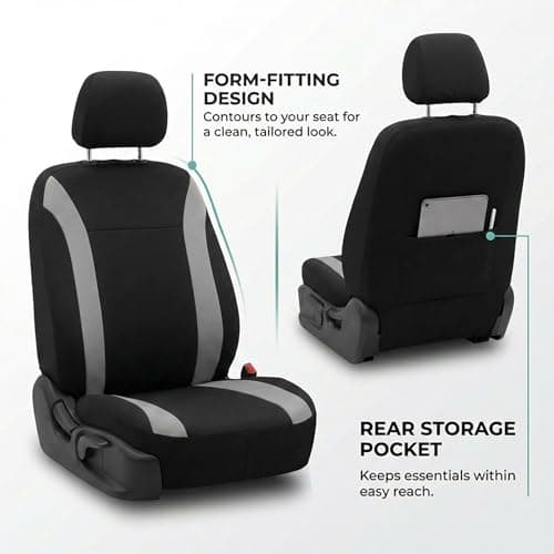 FH Group FB054102 Cosmopolitan Flat Cloth Pair Set Car Seat Covers, Airbag Compatible, Gray/Black Color w. Gift -Fit Most Car, Truck, SUV, or Van 5