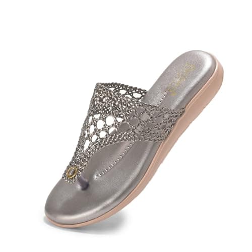 SELBRO Women's Flat Heel T-Strap Fashion Sandals | Stylish Woven Design Thong Slippers for Weddings, Parties & Festive Occasions | Cushioned Comfort Footwear SLB-SLP135