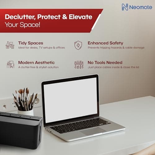 Neomate Cable Management Box | Cord Organizer for Power Strips, Surge Protectors, Extension Boards, and Routers | Child-Safe TV Cord Box for Home, Office, and Desktop Use | Black 4