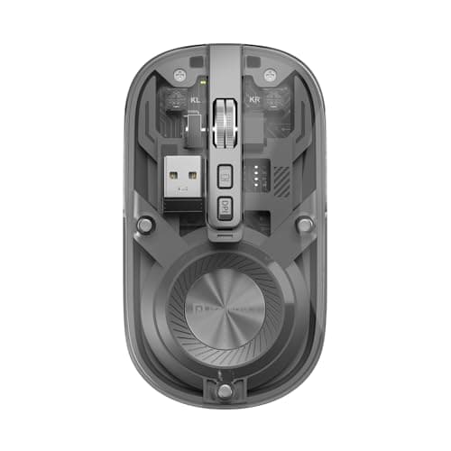 Portronics Toad 8 Transparent Wireless Bluetooth Mouse with Dual Wireless (BT + 2.4 GHz), Rechargeable Battery, Noise-Free Clicking, Show/Hide Desktop, Multi-Device Pair, Adjust Sensitivity (Grey)