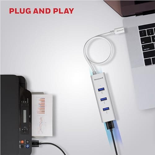 Honeywell Momentum Type C to 4xUSB 3.0 Hub, Super-Fast Transmission Speed 5GBPS, Max Current 900mA per Port, Universally Compatible with All Type C- MacBook, Laptop, PC, Printer, Mobiles, Keyboard 4