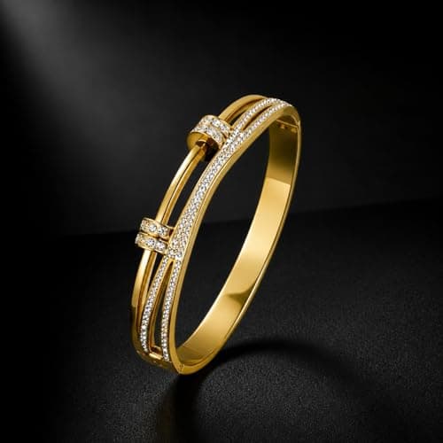 MIAMI Bracelets for Women Stylish Anti Tarnish Kada for Women Stainless Steel Crystal Bar Bracelet Gold Plated Open American diamond Bangle Stone Studded Jewellery for Women Girls Trendy Bracelet 600 3
