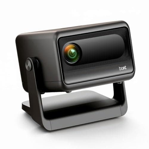 Boat CineHead E1 Smart Projector with Built-in Netflix & Prime Video, 150 ANSI Lumens, Native 720p with 1080p & 4K Support, Vertical Keystone, 3W Speaker, Adjustable Stand (Carbon Black)