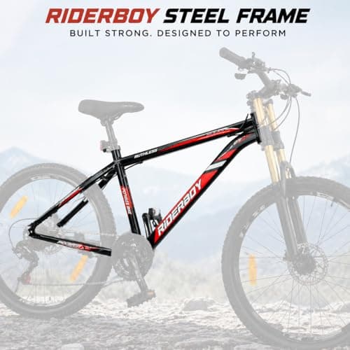 RIDERBOY 26T Steel Frame Mountain Bike with Double Crown Suspension, 21 Speed Gear, Disc Brakes, 18 Inch Frame 5