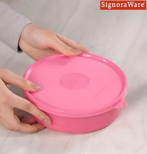 SignoraWare Classic BPA Free Plastic Round Big Containers | Airtight & Leakproof | Microwave & Dishwasher Safe | Stackable Container | Best for Home, Office & Pantry use (800ml | Pink) 5