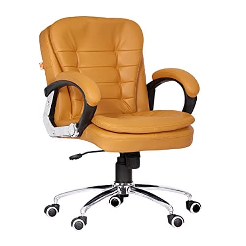 Da URBAN® Milford Mid Back Revolving Leatherette Ergonomic Home & Office Executive Chair with High Comfort Seating, Height Adjustable Seat & Heavy Duty Metal Base (Camel) 3