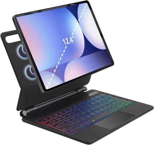 JUQITECH Magentic Keyboard Case Compatible with Samsung Galaxy Tab S10+/ S9+ /S9 FE+/S8+/S7+/S7 FE 12.4", 7 Color Backlit Wireless Bluetooth Magic Keyboard Case Cover Stand,Multi-Touch Trackpad