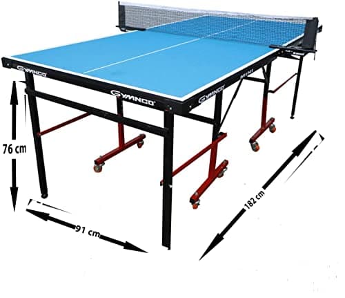 GYMNCO Mini Wood Table Tennis Table (6x3 ft) with Wheel (Laminated Top 18 mm + 2 TT Racket & Balls 5