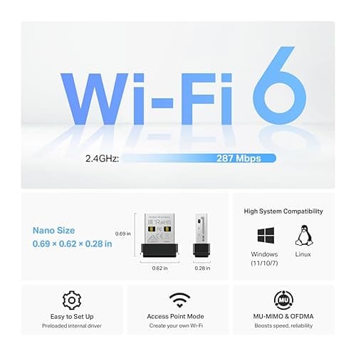 TP-Link Archer TX1U Nano AX300 Wi-Fi 6 Wireless USB Adapter, 300 Mbps, MU-MIMO & OFDMA, Access Point Mode, Easy Setup, Supports Windows 11/10/7 and Linux 5