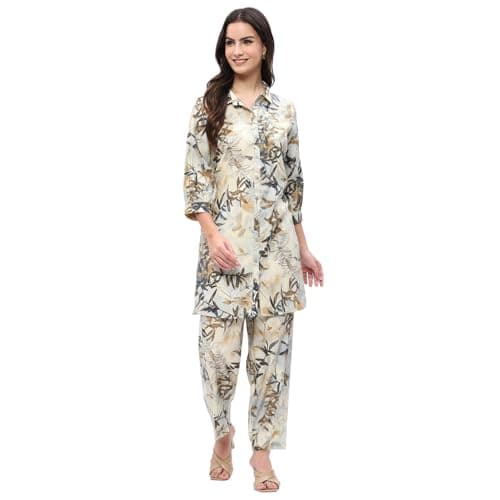 Rangriti Women's Off-White Viscose Blend Printed Co-ord Set_42