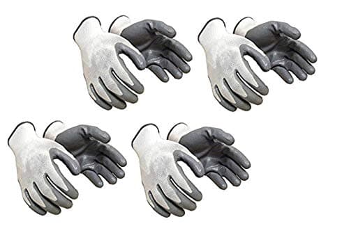 QTM Nylon Industrial & Home Cut Resistant Safety Hand Gloves 4 Pairs White & Grey