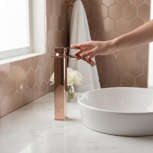 24x7 eMall Rose Gold Tall Waterfall Faucet Waterfall Single Lever Basin Mixer Rosegold Waterfall Tall, SS Material, 12 Inches Height Rosey 4