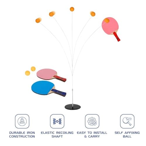 Amazon Brand - Jam & Honey Table Tennis Trainer for Kids & Teens 3+ Years, Indoor Outdoor Portable Ping Pong Practice Set with Paddles & Balls, BIS Certified Child Safe Sports Toy, Birthday Gift 4