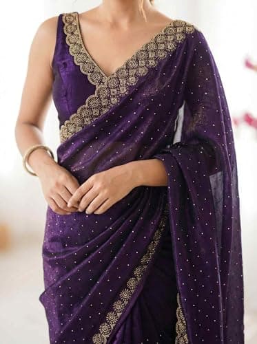 Shiv Textiles Women's Space Silk Siroski Work Saree(CM-912-PURPLE) 6