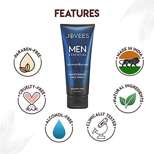 Jovees Herbal Men's Essential Advanced 4 in 1 Moisturizing Face Wash |with Vit C and Vit E | Gives Clean and Clear Skin |For All Skin Types 100g 3