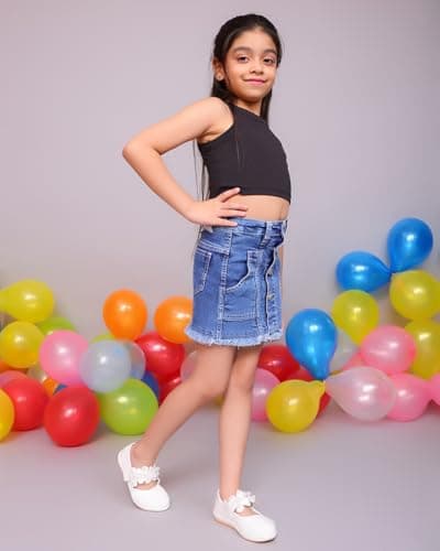 SIYA Freeplay Girls Ballet Flats with Flower Strap | Kids Comfortable Casual & Party Belly Shoes | Black White Pink Brown 2