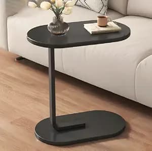 Owme Modern C Shape Side Table for Sofa & Bed, Wooden Finish Coffee Snack Table, Space Saving End Table with Metal Frame, Living Room Bedroom Furniture, Multipurpose Sofa Side Table - YZ_1