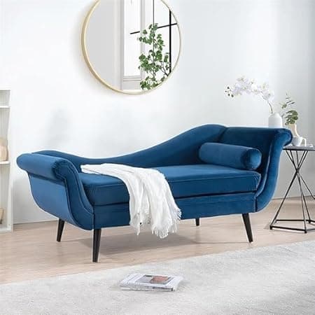 Rosewood 2-Seater Modern Classic Settee Sofa Diwan Chaise Lounge Couch with Pillow for Home and Living Room, Office, Bedroom (Blue Kulfi, Large)