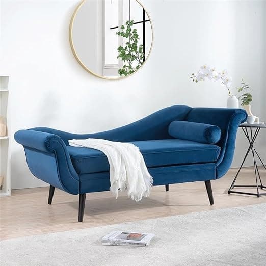 Rosewood 2-Seater Modern Classic Settee Sofa Diwan Chaise Lounge Couch with Pillow for Home and Living Room, Office, Bedroom (Blue Kulfi, Large)
