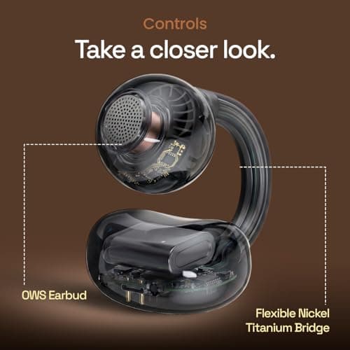 ACwO DwOTS Flow 2 Open-Ear OWS Earbuds with Smart Case Control, Clip-On Design with Ear Hooks, AI-ENC Mic, Up to 60 Hours Playtime, Dual Connectivity, IPX5 Sweat Resistance, Wireless Earbuds (Grey) 3