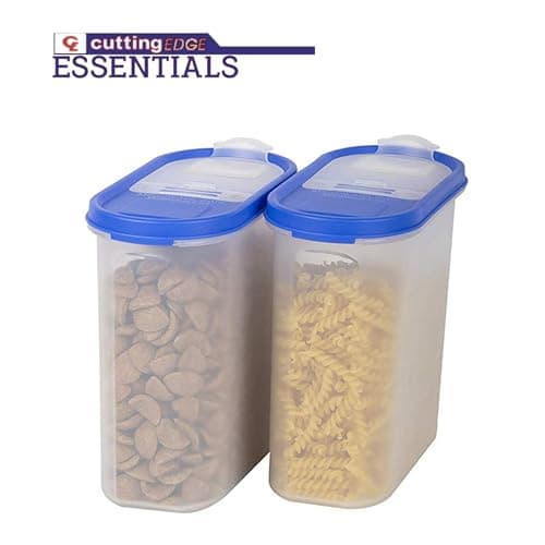 Cutting Edge Essentials Flip-Top Kitchen Storage Container & Dispenser Set for Rice, Dal, Atta, Flour, Cereals, Snacks, Stackable, BPA Free, Modular, Blue Lids - Set of 2,1.2L 2