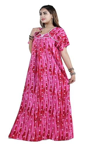 Bejod's Collection Women's Cotton Nighty Maxi Nightdress – Printed Floral Full-Length Nightgown, Plus Size Loose Fit Sleepwear Summer Nightwear for Women XL-3XL (Pink, XXL) 2