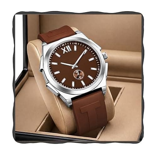 Acnos Men’s Analog Watch Brown Dial Brown Silicone Strap with Sub-Dial Pack of 1
