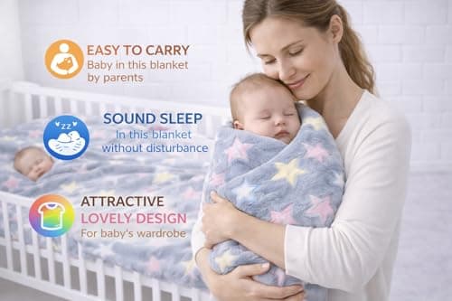 First Kick Luxury Soft Baby Blanket Combo Pack of 100 x 75 cm Premium Fleece Newborn Swaddle Wrap | Baby Bath Towel All Season Blanket for 0-12 Months Crib Stroller Travel Use 2