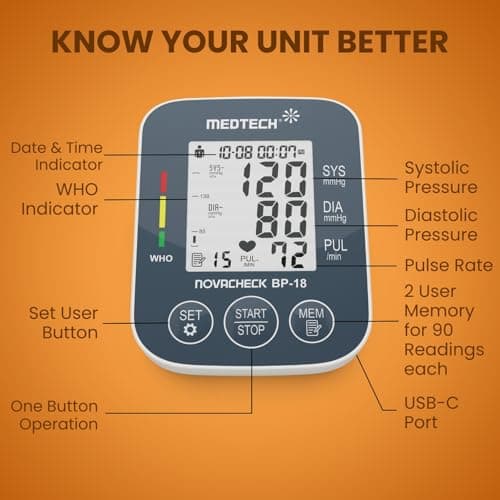 MEDTECH® BP18 Fully Automatic Portable Digital Blood Pressure Monitor with Smart MDD Technology and USB-C Port - Full Size Cuff - 22-42cm 4