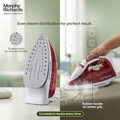 Morphy Richards Glide 1250W Steam Iron with Steam Burst, Vertical and Horizontal Ironing, Non-Stick Coated Soleplate, White and Red 4