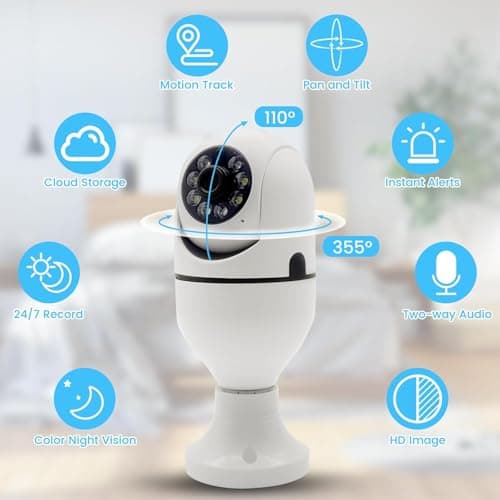 JB Supar 3MP WiFi Black Light Bulb CCTV Camera for Home Indoor | Full HD | 360° View | Night Vision | Motion Detection | Two Way Audio | Wireless Light Camera with Mobile App V380 Pro (Black Light) 4