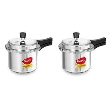 Pigeon By Stovekraft Favourite Induction Base Aluminium Pressure Cooker with Outer Lid, 3 Litres (Silver) + Favourite Outer Lid Non Induction Aluminium Pressure Cooker, 3 Litres, Silver