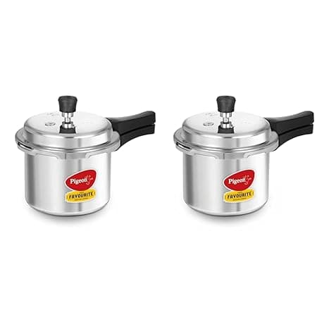 Pigeon By Stovekraft Favourite Induction Base Aluminium Pressure Cooker with Outer Lid, 3 Litres (Silver) + Favourite Outer Lid Non Induction Aluminium Pressure Cooker, 3 Litres, Silver