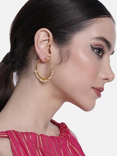 Peora Gold Plated Alloy Faux Pearl Chandbali Indian Traditional Earrings for Women 2